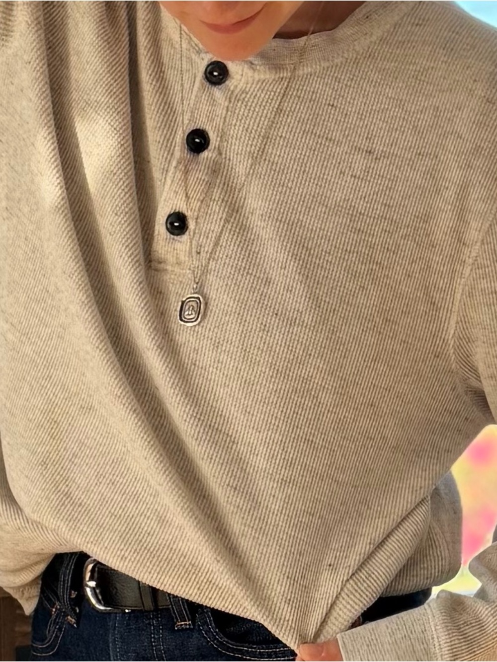 Roots Waffle Henley Long-Sleeve Shirt in Light Heather Grey